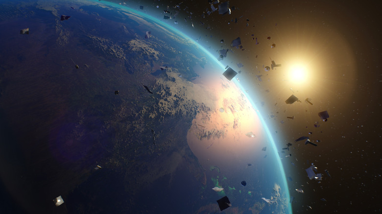 Space debris over Earth