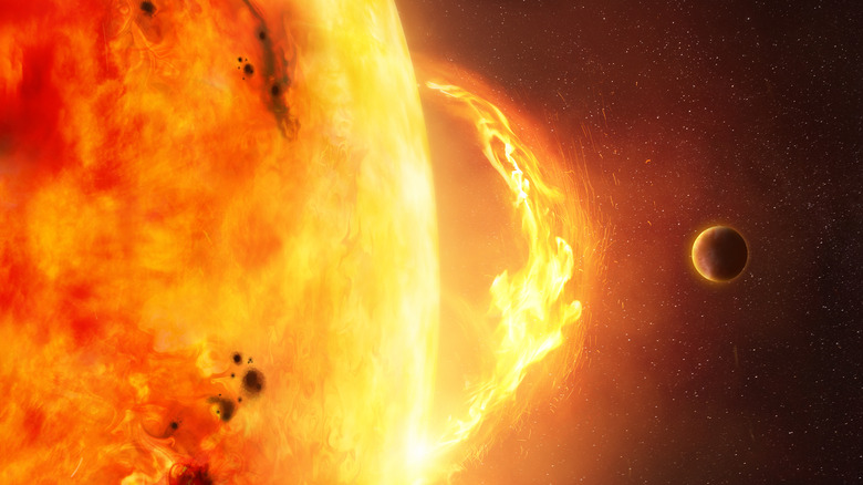planet next to solar storm
