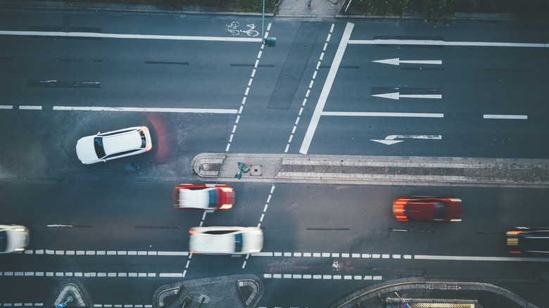 View of speeding traffic from above