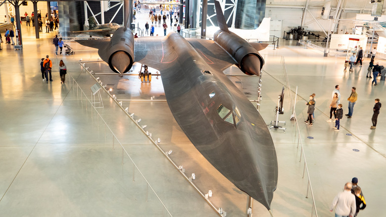 The SR-71 Blackbird spy plane on display at a museum