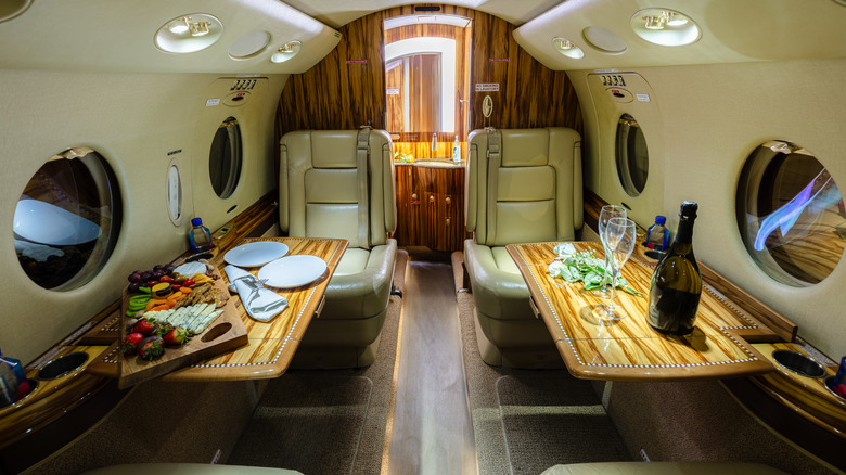 Interior of a lavish private jet cabin
