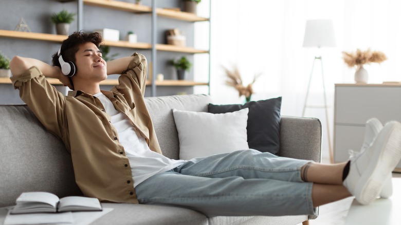 Happy man listening to music