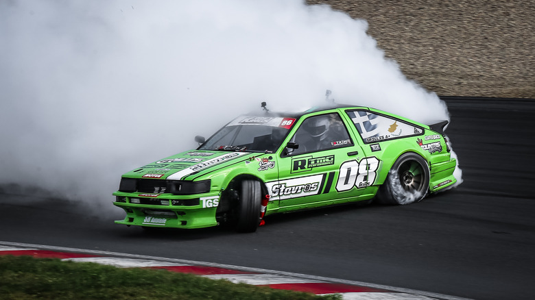 Toyota AE86 Levin going sideways on the track