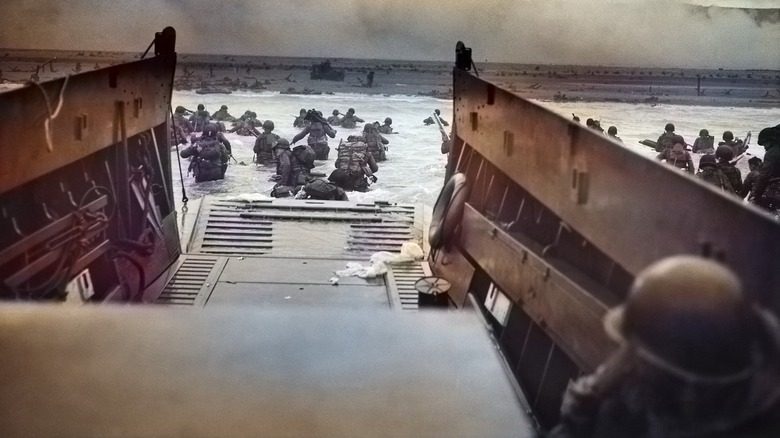 LCVP unloading troops on D-Day