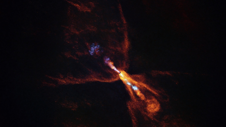 A view of HOPS-315, a baby star some 1,400 light-years from Earth where astronomers have observed evidence for the earliest stages of planet formation.
