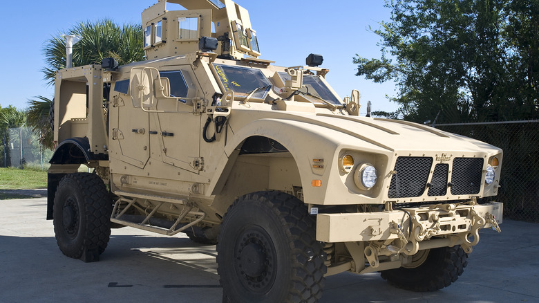 An Oshkosh MRAP on display