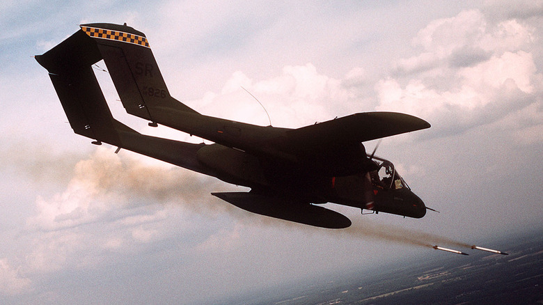 An OV-10A conducting a rocket attack.