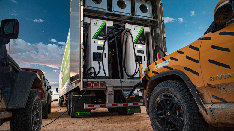Rivian charging during Rebelle Rally