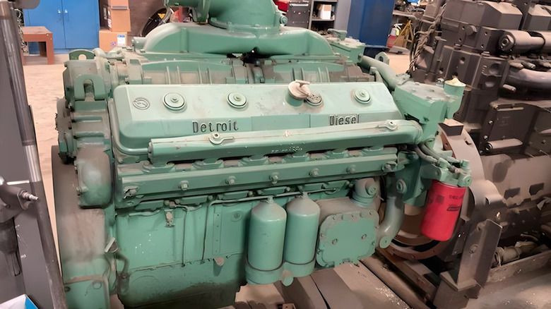 The Detroit Diesel Buzzin Dozen engine in an auto shop