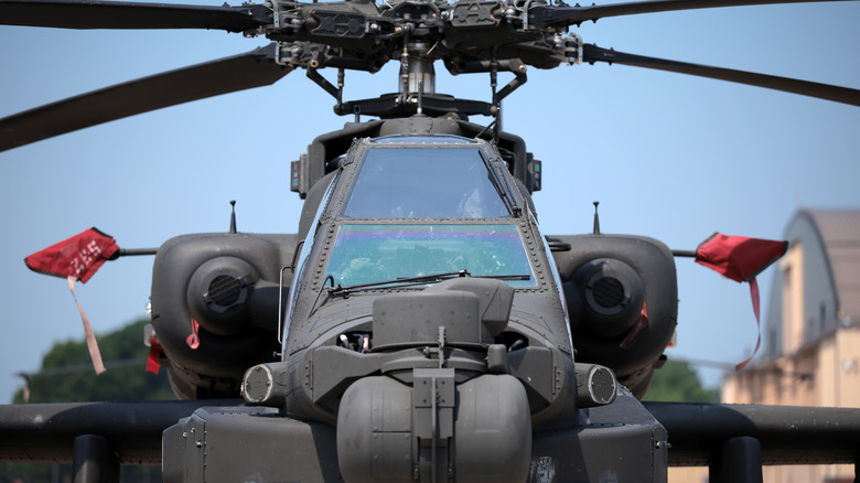 An Apache helicopter on the ground.
