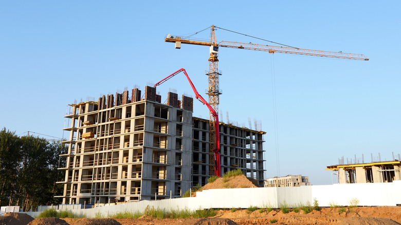 An apartment block made of concrete under construction