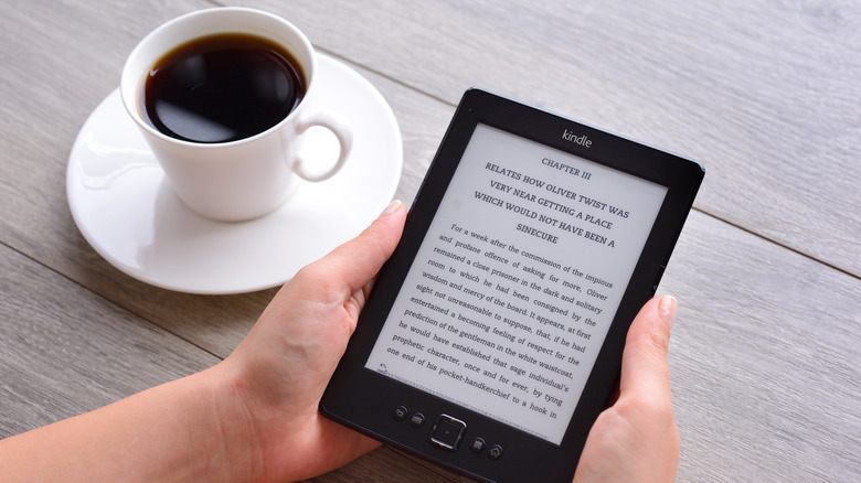 amazon kindle with coffee