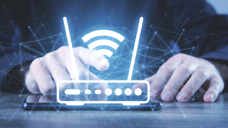 Phone with router Wi-Fi logo