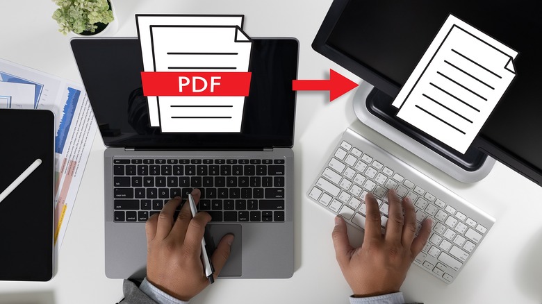 PDF and document logos on laptops