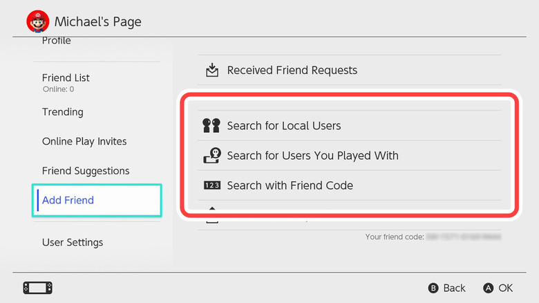 Nintendo Switch user page