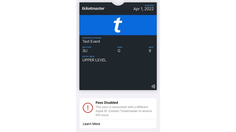 ticketmaster pass disabled apple wallet