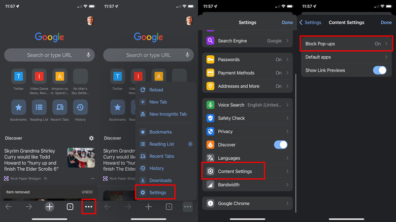 Google Chrome pop-up blocker settings iOS