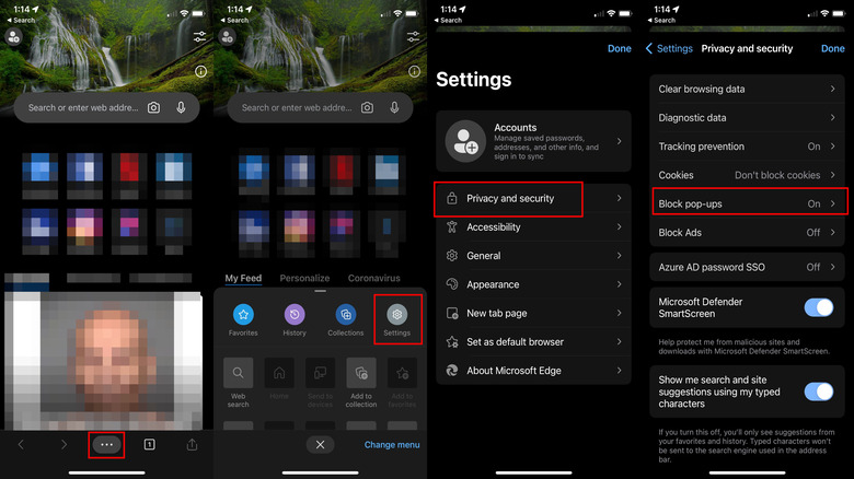 Microsoft Edge pop-up blocker settings iOS