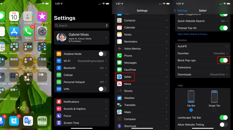 Safari pop-up blocker settings iOS
