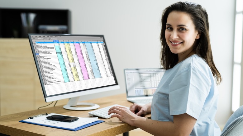 woman working spreadsheet
