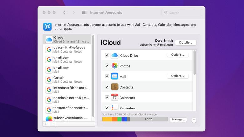 Mac Internet Accounts iCloud settings