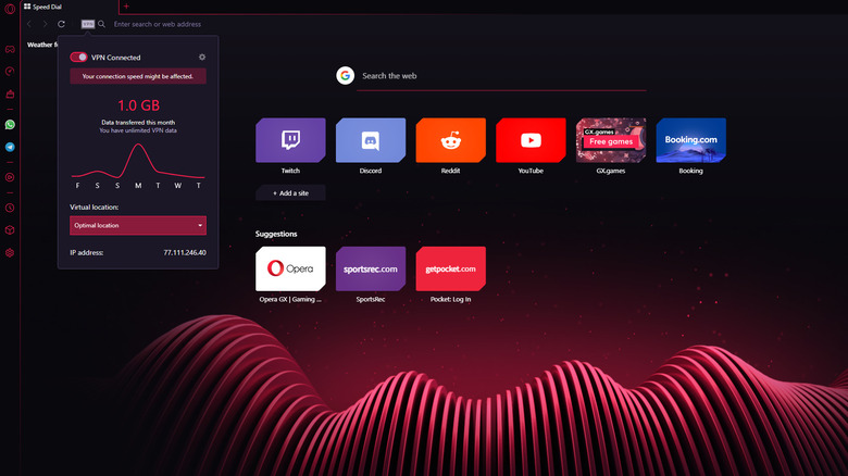 screenshot Opera GX VPN