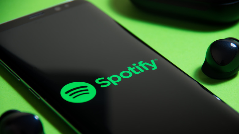 phone with spotify logo on screen