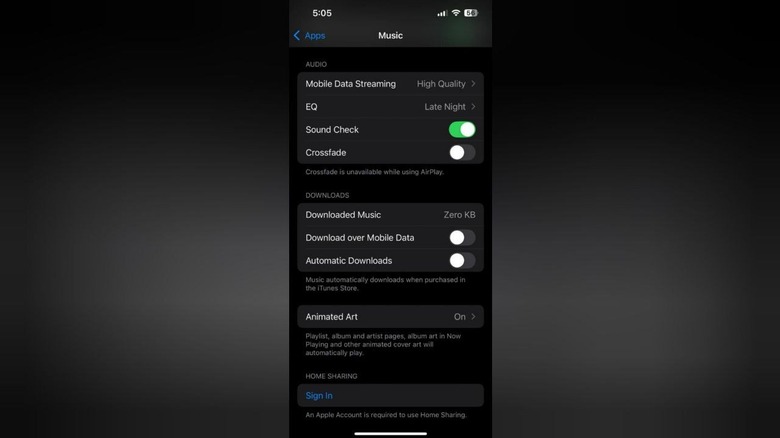 Screenshot of the EQ Settings for the Apple Music app