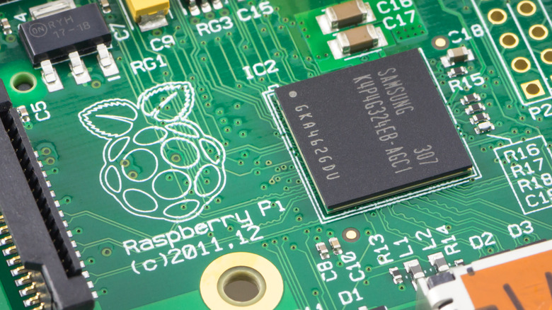 Raspberry Pi logo on motherboard