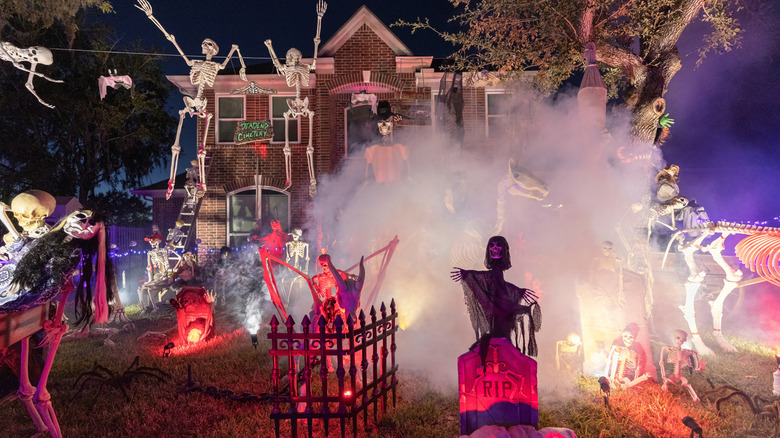 A haunted cemetery Halloween yard display