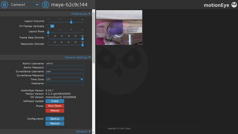 motionEyeOS settings