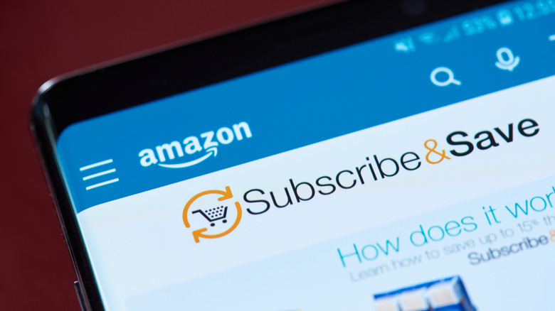 The Amazon Subscribe & Save menu open in the app.