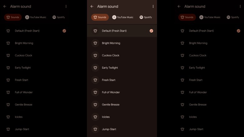 Alarm sound menu Android clock app