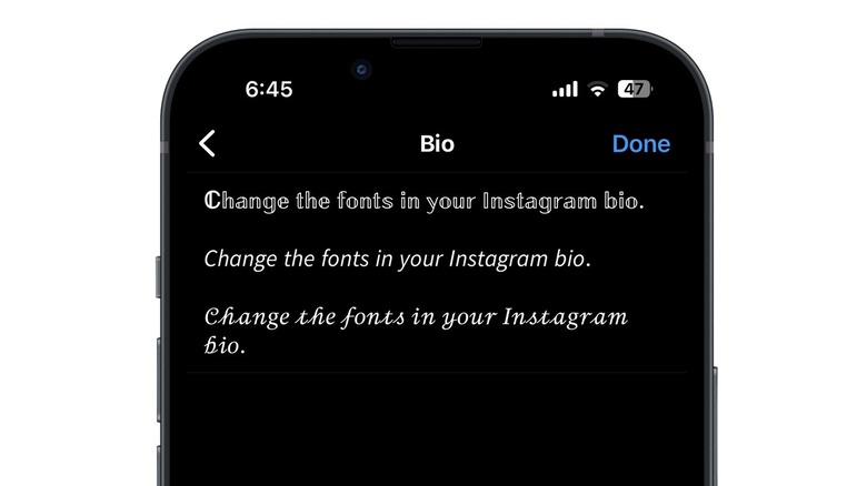 Different fonts in Instagram bio on iPhone