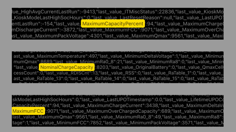 Screenshots of the battery capacity values of an iPad