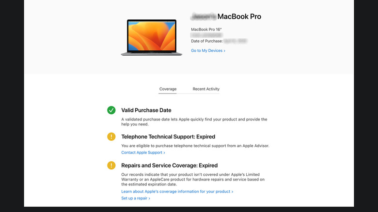 Apple MySupport Device Coverage Details