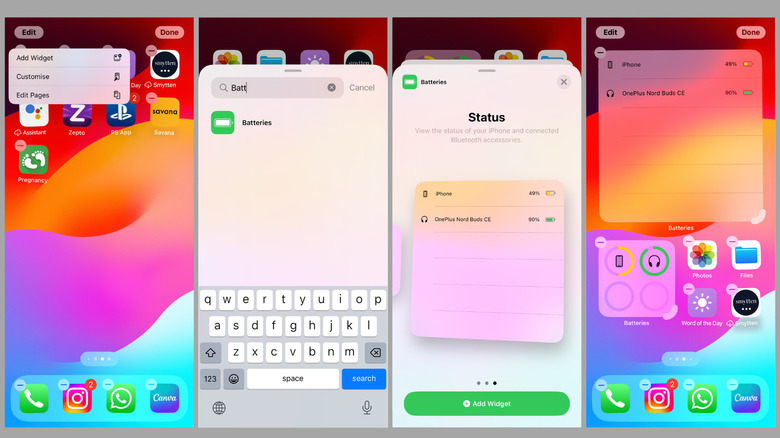 Adding Batteries widget on iPhone home screen