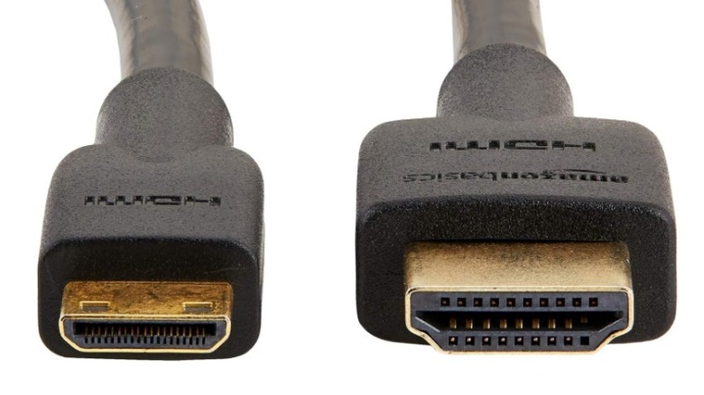 Close up of mini-HDMI cable on white background