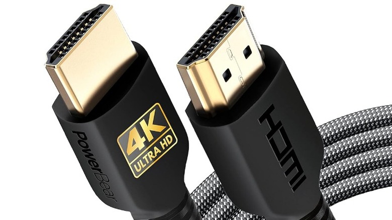Close up of HDMI cable with white background