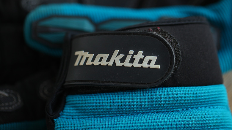 Blue Makita gloves close-up