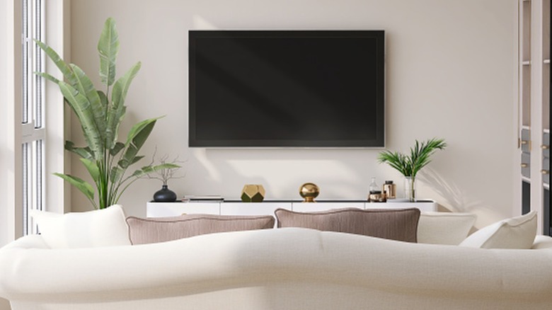 TV mounted in living room
