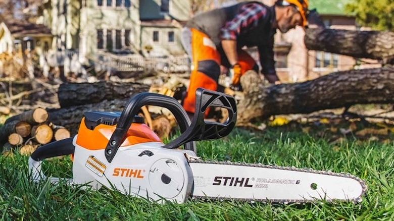 Stihl chainsaw on the grass