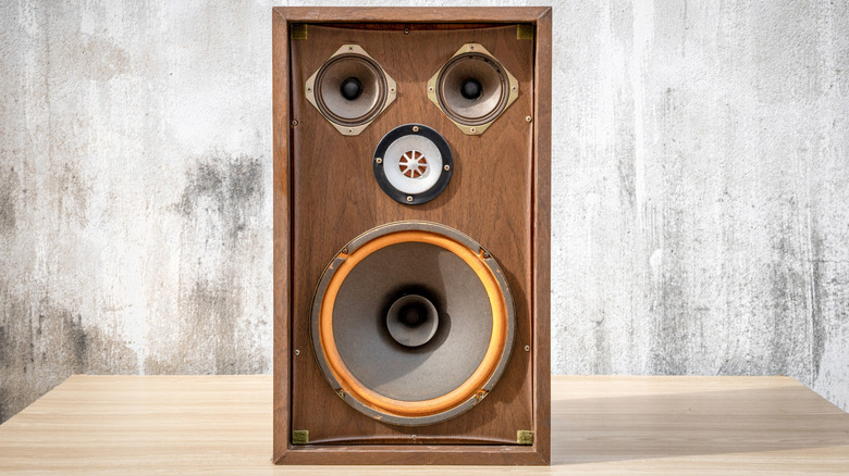 Vintage speaker resting on table
