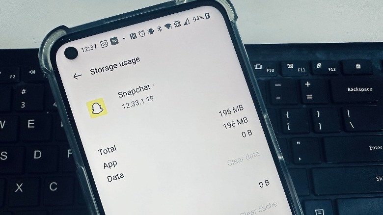 snapchat app clear data page