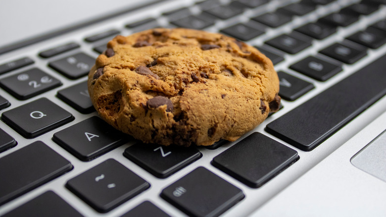 cookie on computer keyboard