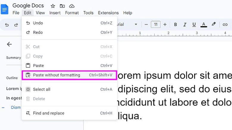 google docs paste without formatting