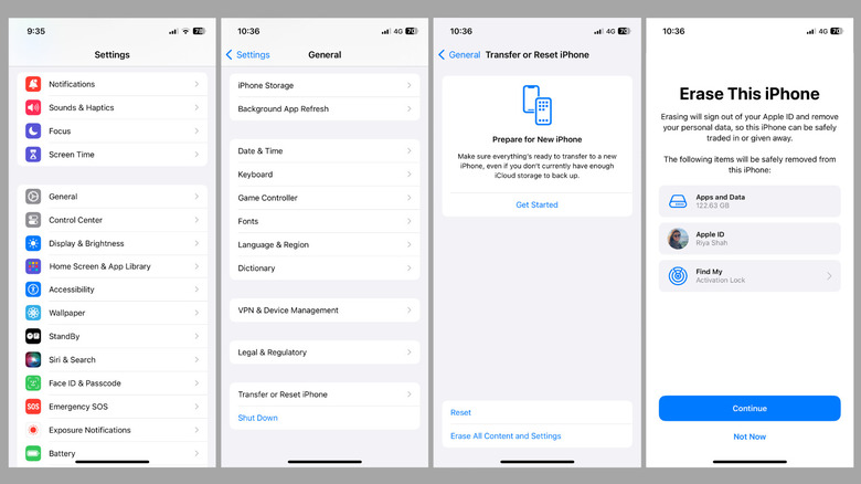 Factory reset option in iPhone Settings menu