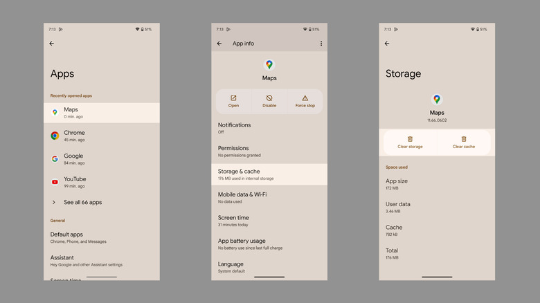 steps to clear cache of Google Maps