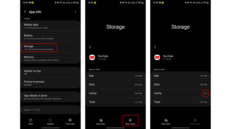 Android app info settings screens