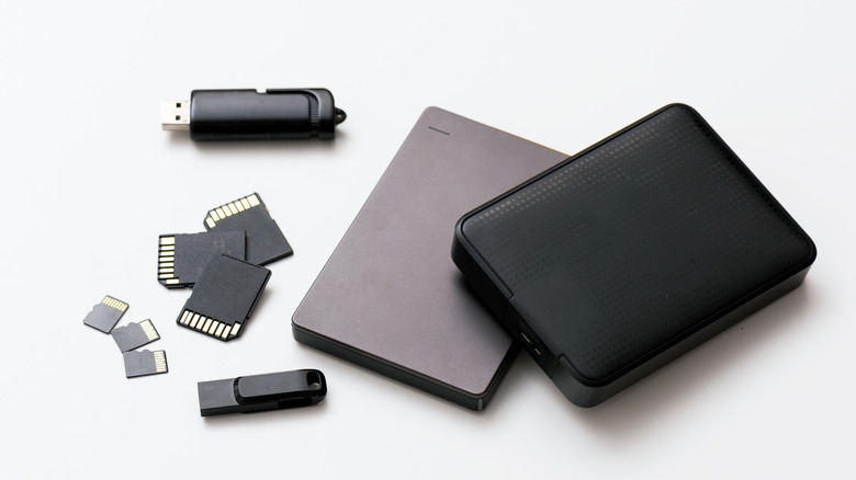 assorted external hard drives
